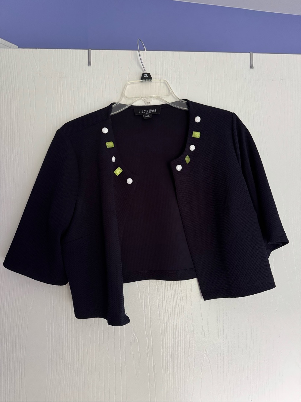 Perceptions Black Cropped Embellished Open-Front Sweater